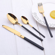 x不锈钢西餐餐具牛排，叉勺四件套，礼盒餐具套装金色叉