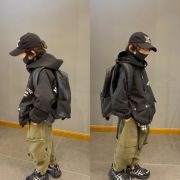 男童加绒连帽外套冬季2022韩版洋气百搭黑色儿童自制款冲锋衣