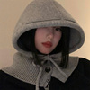 韩系巴拉克拉法帽子围巾一体女冬季保暖加厚护耳灰色针织毛线帽潮