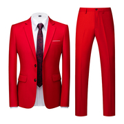 韩版西服套装男士，结婚两粒扣两件套本命年大红色西装裤子
