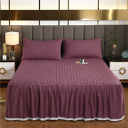 双人加厚床罩床裙公主式夹棉花边床套防滑床单1.5m床上1.8米纯色