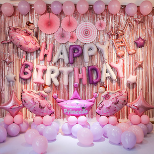 女孩生日快乐气球宝宝十周岁，儿童派对公主，装饰场景布置套装背景墙