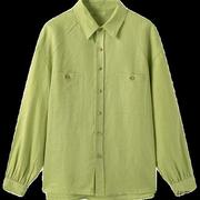 香港TIMO14支全亚麻绿色长袖衬衫女春夏季休闲宽松防晒衬衣外套