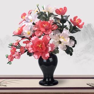 老北京系列玉石盘景牡丹花，客厅家居玄关电视柜创意工艺品玉雕摆件