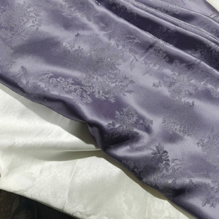 紫灰色真丝花萝缎面丝绸桑蚕丝衣服裤子布料面料手工diy面料布料