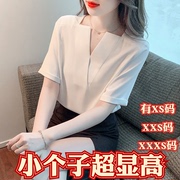 女装夏装矮个子加小码xxxs号150cm显高v领通勤职业ol短袖衬衫上衣