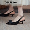 TATA PERKO联名女鞋法式尖头小跟鞋真皮后空单鞋女夏蝴蝶结凉鞋