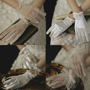 新娘结婚短款优雅蕾丝绢纱网纱蝴蝶结手套春夏季婚纱拍照手套