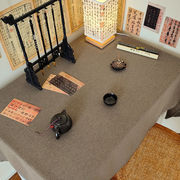 纯色中式防水防油书桌茶桌布棉麻风中国风餐桌布灰色禅意台布桌布