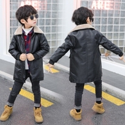 儿童皮衣外套男童2023韩版秋冬装加绒加厚中长款男童皮夹克潮