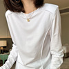 白色天丝长袖t恤打底衫女垫肩高端宽松叠穿上衣2023春小众设计感