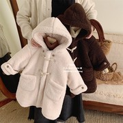 韩系男女童小熊耳朵棉衣小童冬装毛毛外套羊羔毛长款保暖加绒大衣