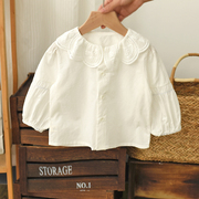 女童衬衫洋气时髦春秋小公主白色衬衣长袖婴儿宝宝娃娃衫t恤