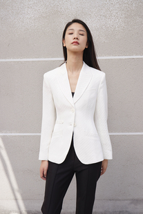 MYTOPBUYER/BNPS夏季白色西装女修身通勤纯色丝质小西装外套薄款