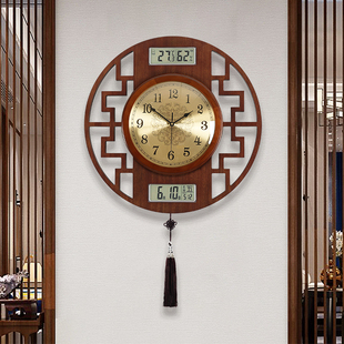 新中式万年历实木挂钟客厅静音中国风钟挂表家用大气时尚装饰时钟