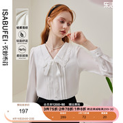 衣纱布菲珍苒法式雪纺白色衬衫，女2023年春装，娃娃领蝴蝶结系带上衣