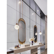 艺术镜子壁挂设计师吊杆，椭圆卫浴浴室镜创意，装饰镜天花板吊镜悬空