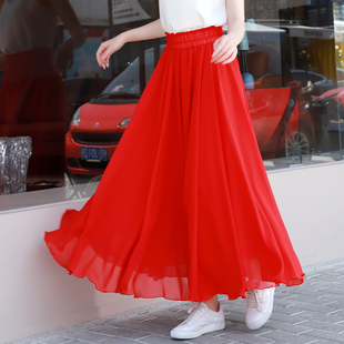 雪纺裙子女夏季红色半身裙，小个子半裙仙女广场，舞下半身长裙舞蹈裙