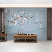 3d新中式古典玉兰花鸟电视背景墙壁纸影视墙布客厅卧室8d装饰壁画