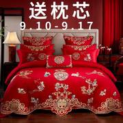 罗兰家纺中式结婚庆四件套百子图床上用品纯棉新婚房大红色多件套