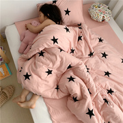 裸粉色超柔软婴儿级，裸睡床上用品纯棉针织棉，天竺棉四件套床单床q.