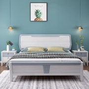 实木床现代简约主卧双人床储物床1.8米1.5米轻奢婚床蓝加白高箱床