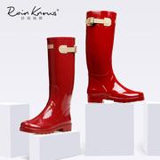 好雨时节橡胶女式春夏款酒红色高筒时尚雨鞋帅气机车雨靴水鞋套鞋