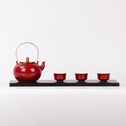 新中式样板房客厅茶几茶具茶室摆台红色，陶瓷茶壶茶杯套装组合摆件