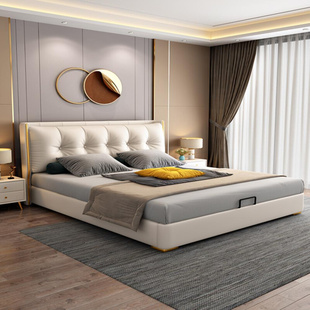 轻奢华型1.8米主卧设计真皮双人软床北欧简约现代小户型储物婚床