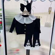 女童装时尚套装秋季韩版儿童秋装洋气小童潮流娃娃领毛线衫两件套