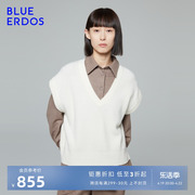 blueerdos秋冬羊毛混纺简约纯色，气质v领舒适无袖针织背心女