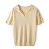 23夏季冰丝薄款短袖T恤女款POLO领宽松显瘦衬衫纯色针织打底上衣