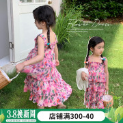 女童碎花裙子夏季2023儿童韩版时髦蛋糕公主裙宝宝夏装连衣裙