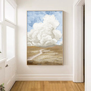 奶油风客厅装饰画北欧入户玄关挂画蓝色，天空云朵风景肌理过道壁画