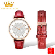 朗动表带适用于阿玛尼满天星表带，白月光(白月光)摩天轮手表带真皮红色
