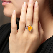 翡翠戒指女黄色透亮水晶戒指琥珀，蜜蜡戒指玛瑙玉髓玉戒指s925中指