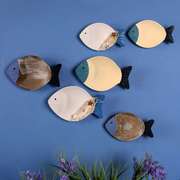 地中海木质创意鱼形盘子墙面装饰品挂件儿童房客厅餐厅背景墙壁挂