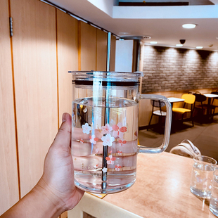 玻璃杯大容量水杯1000ml超大吸管杯带把家用耐热杯子办公室茶杯女