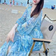 2023夏季超仙时尚真丝桑，蚕丝连衣裙修身显瘦沙滩，度假大摆长裙