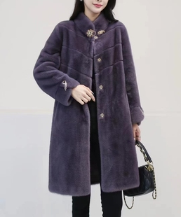 海宁冬季皮毛一体立领水貂，绒大衣时尚，韩版中长款加厚保暖皮草外套