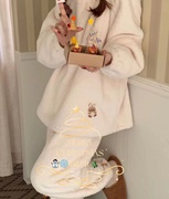 韩国ibitbit秋冬软糯奶油色珊瑚，绒睡衣毛绒，加厚保暖家居服套装女