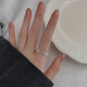 潮S925纯银食指戒指女设计小众开口戒指女时尚个性银戒女