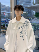 白色刺绣中国风衬衫男长袖春季痞帅高级感设计衬衣新中式寸衫外套