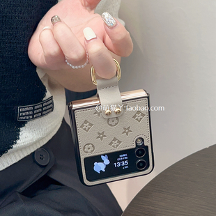 指环扣适用于三星zflip4手机壳奢华高档皮质f7110欧美潮牌zflip5折叠屏男女款