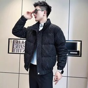 欧洲站条纹棉衣男冬季保暖加厚高端时尚潮流休闲短版棉袄外套