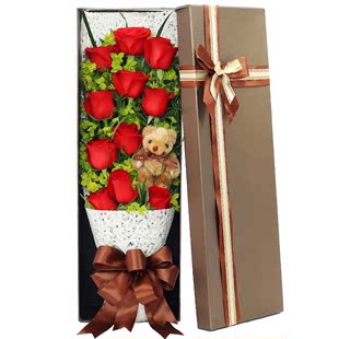 11朵红玫瑰礼盒花束成都，花店同城鲜花速递生日礼物，送女友送家人