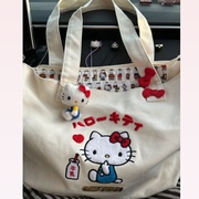 HelloKitty可爱刺绣帆布手提单肩包大容量便携式外出购物袋托特包