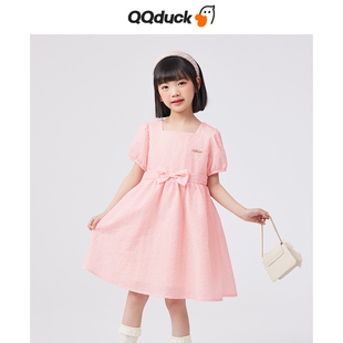 qqduck可可鸭女童短袖连衣裙2023夏季儿童粉色公主裙夏装洋气