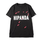 Hipanda你好熊猫设计潮牌女款休闲黑色英文印花圆领上衣短袖T恤