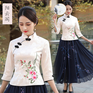 春夏民族中国风少女装改良两件套装唐装复古民国风旗袍连衣裙上衣